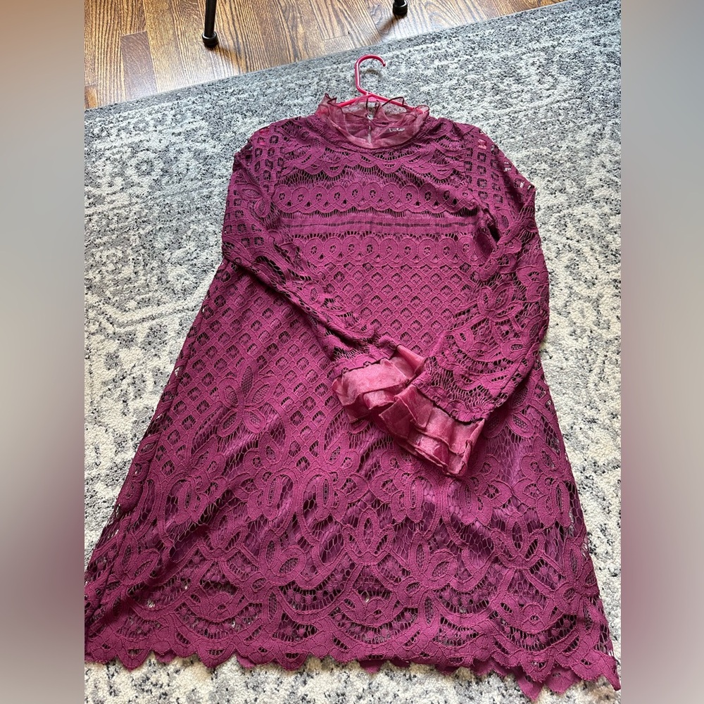Lulu's Burgundy Knit Bishop Sleeve Midi Dress